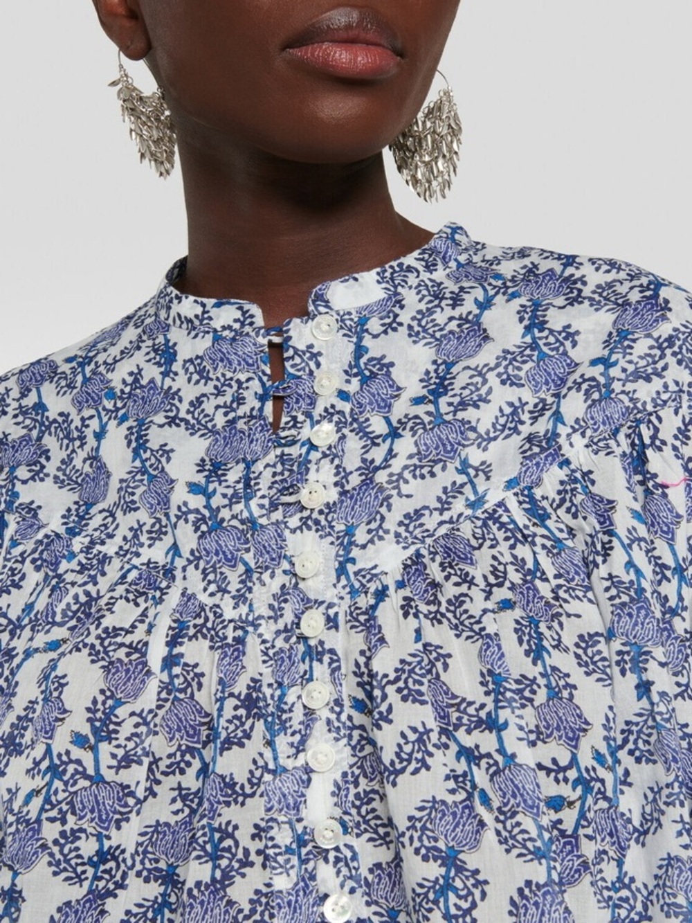 Isabel Marant Etoilé Salika Cotton Voile Blue and White Floral Blouse - Picture 4 of 10